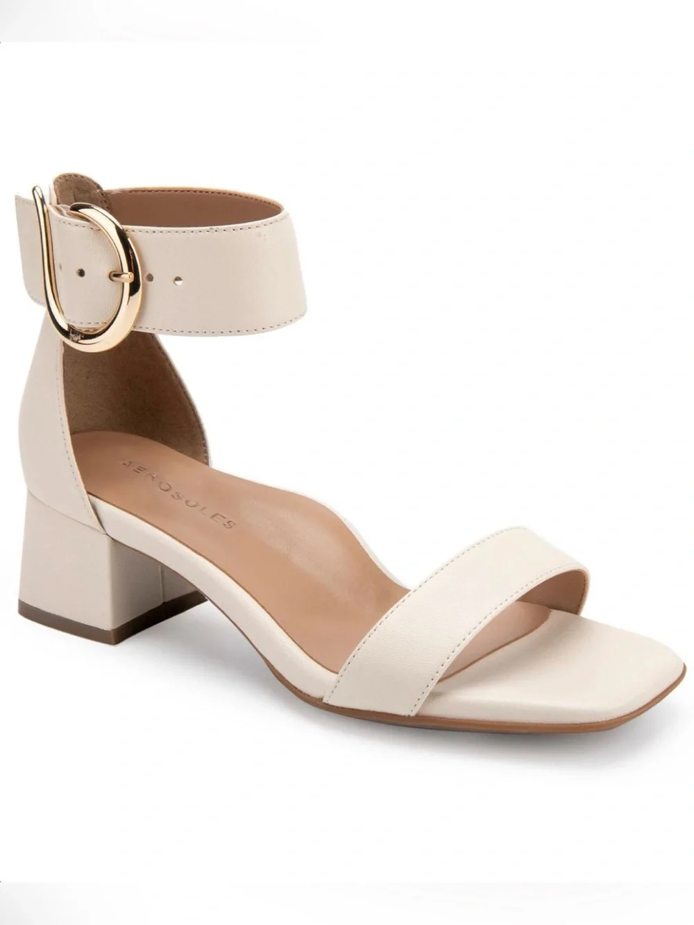 Aerosoles Eliza Women's Cream Block Heel Ankle Strap Sandals